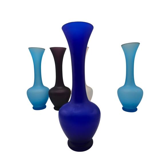 Set of 5 Colored Satin Glass Bud Vases 7.5" Tall EUC - Picture 7 of 12